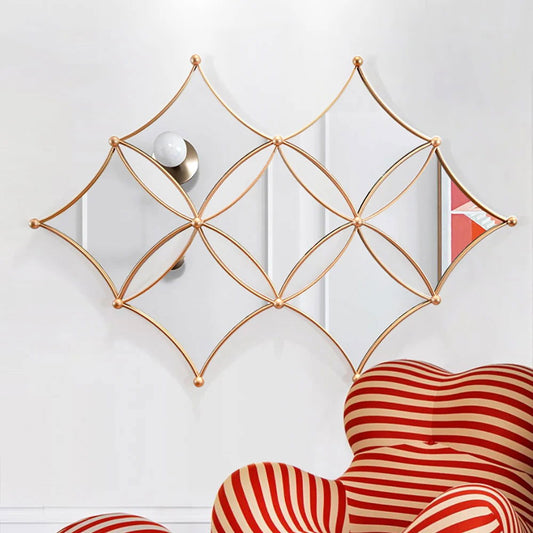 Luxury Gold Metal Wall Mirror Geometric Rhombus Home Decor -