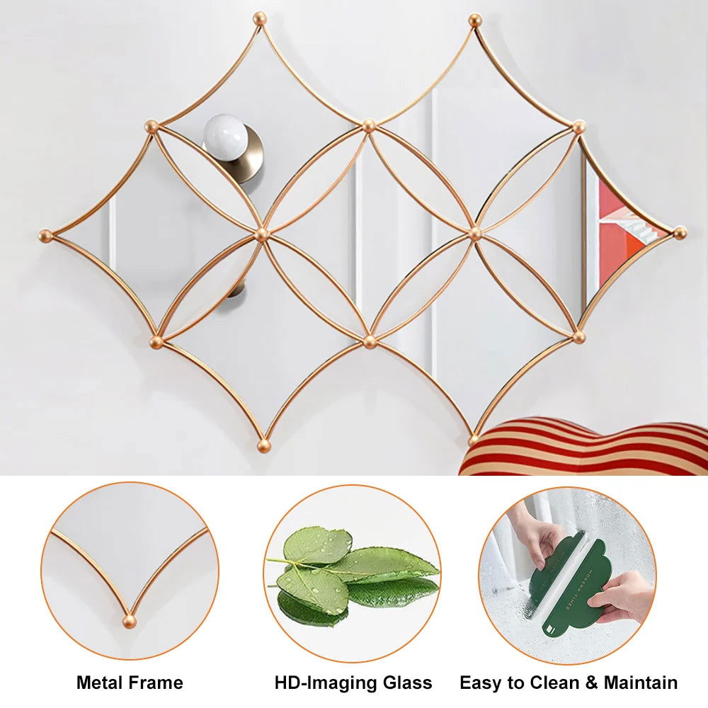 Luxury Gold Metal Wall Mirror Geometric Rhombus Home Decor -