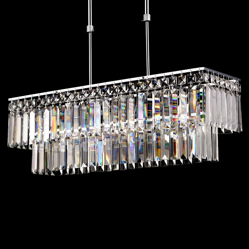 Luxury Radiant Prismatic Clear Crystal 3-Light Pendant Light in Chrome - Homary