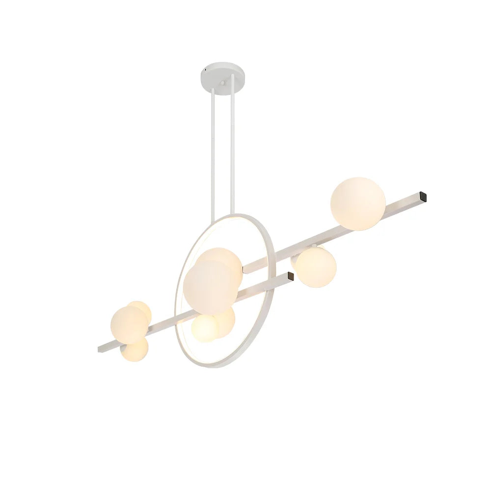 Minimalist 10-Light Glass Globe Shade White Kitchen Island Light for Dining Room -