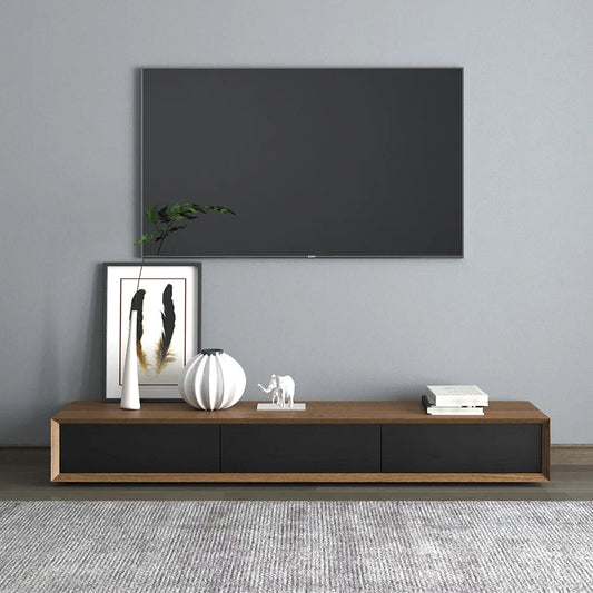 Modern 2200mm Walnut & Black TV Stand Rectangle Media Console with 4 Drawers -