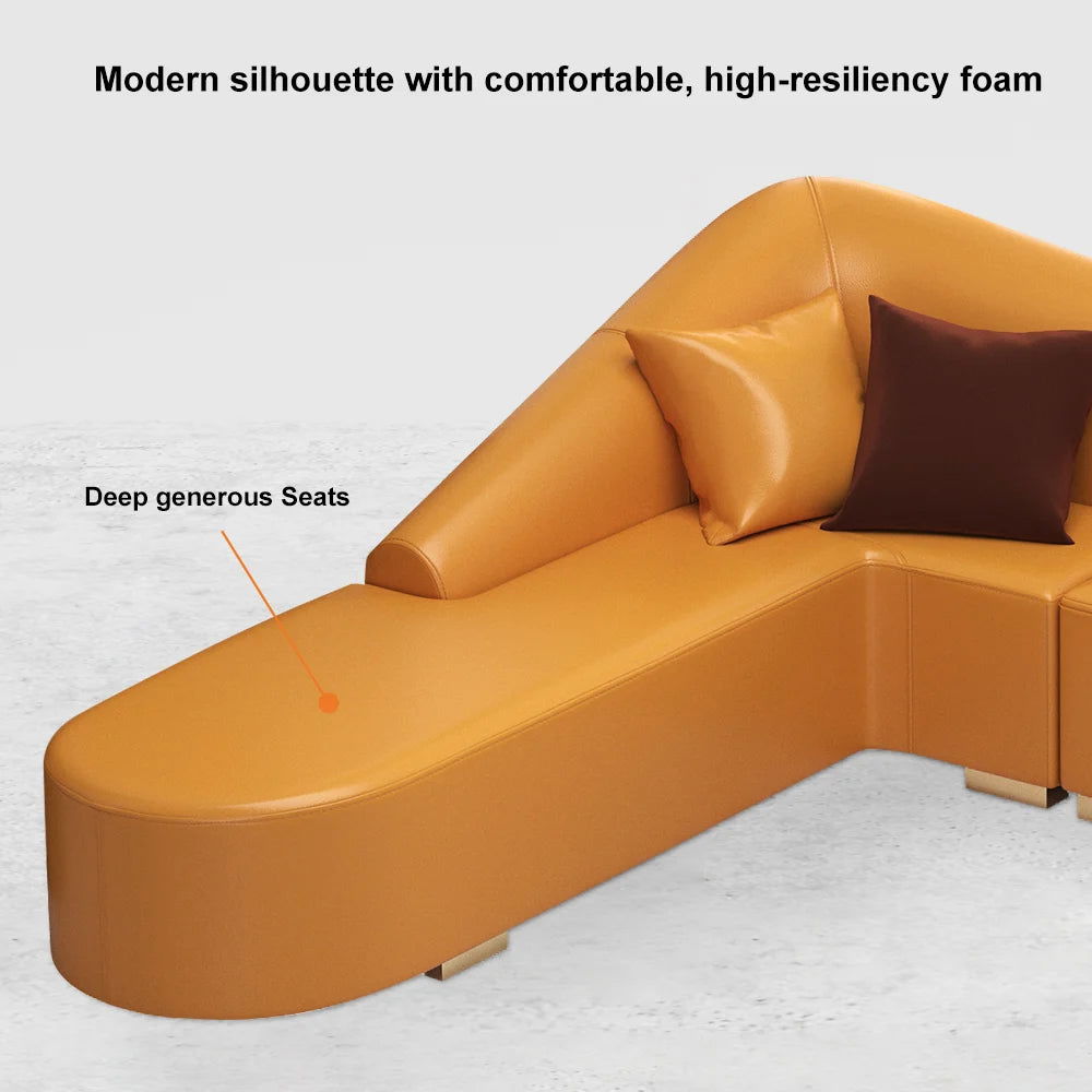 Modern 6-Seater Orange L-Shaped Corner Sectional Sofa Faux Leather Upholstery -