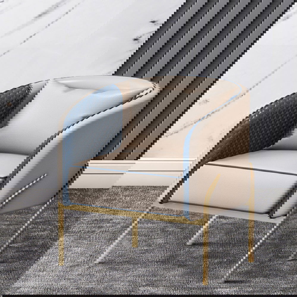 Modern Accent Chair Tufted Upholstered PU Leather Accent Chair in Gold - Homary