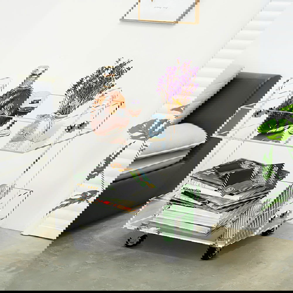 Modern Acrylic Rolling Bar Cart End Table with Handles - Homary