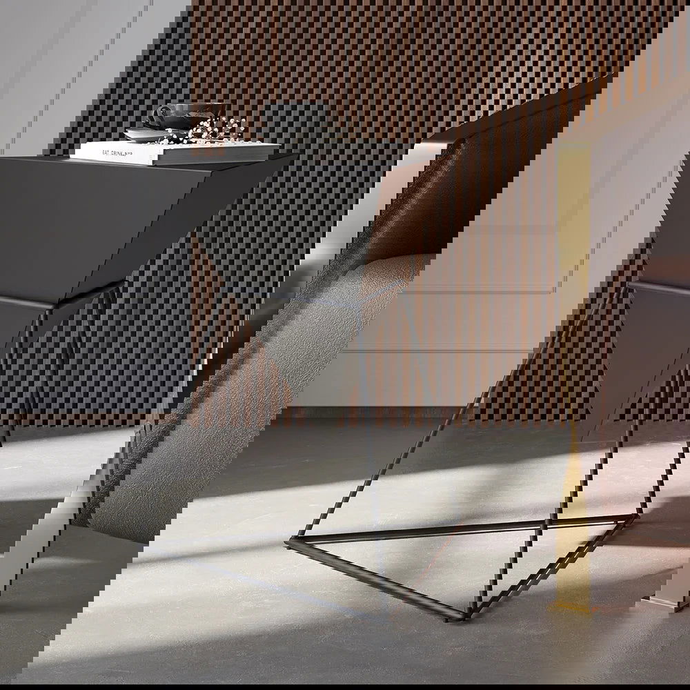 Modern Black Geometric Wood End Table Accent Side Table -