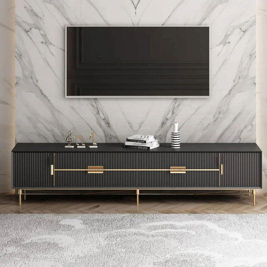 Modern Black TV Stand 4-Drawer 2-Door Media Console Gold Finish in Large - Approved By Design