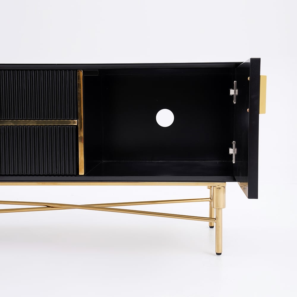 Modern Black TV Stand for 2159mm TVs with 4 Drawers & Doors MDF -