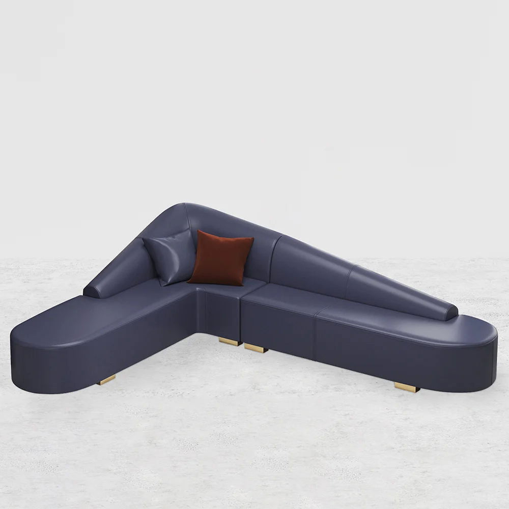 Modern Blue Faux Leather Sectional Upholstered L-Shaped Corner Sofa -
