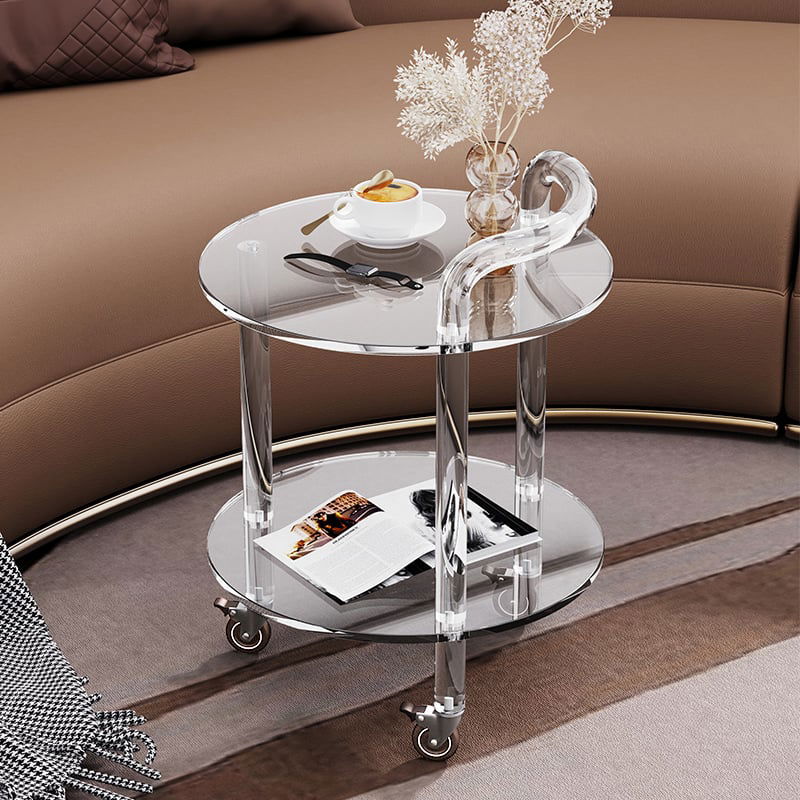 Modern Clear Acrylic Bar Cart Rolling Serving Trolley with 2 Tiers & Handle - Homary