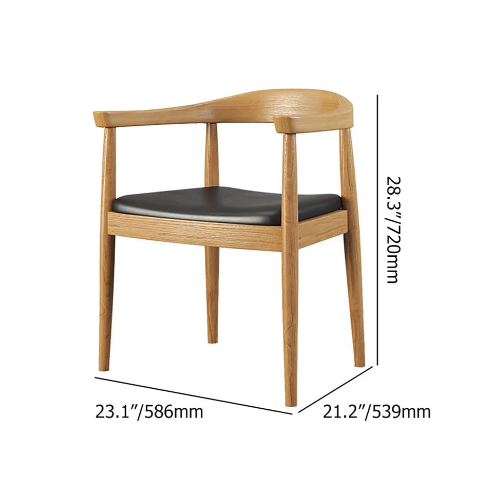 Modern Curved Back 4-Piece Dining Chair Upholstered Leather Walnut Wooden Armchair -