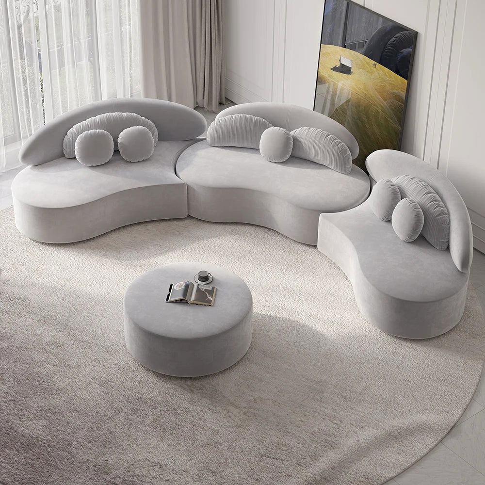 Modern Curved Sectional Modular Sofa Light Gray Velvet Upholstered 7-Seater - Homary