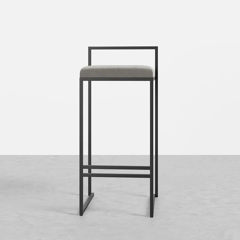 Modern Grey Counter Stool Set of 2 with Velvet Upholstery & Back & Footrest -