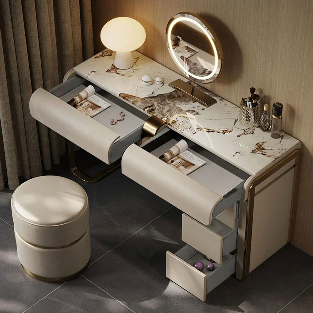 modern grey dressing table Modern Grey Makeup Vanity Set with Side Cabinet Dressing Table with Mi –  Approved By Design