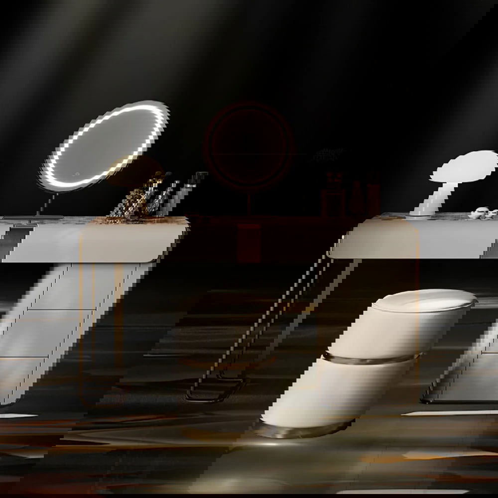 Modern Grey Makeup Vanity Set with Side Cabinet Dressing Table with Mirror & Stool - Homary