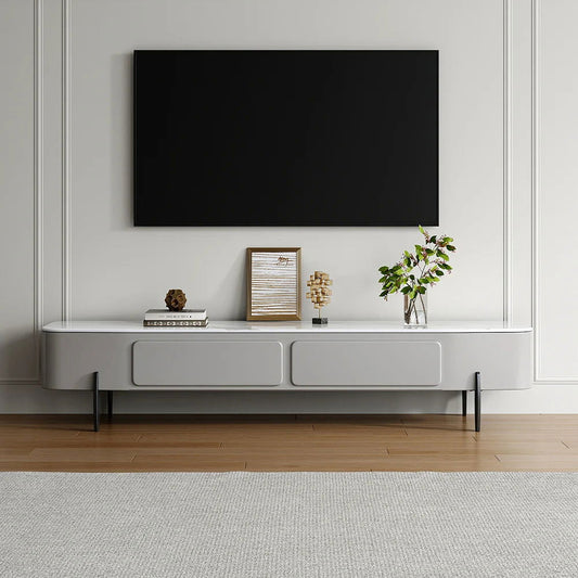 Modern Long Light Gray Faux Marble TV Stand with Storage Media Console for 2000mm TV - Approved By Design