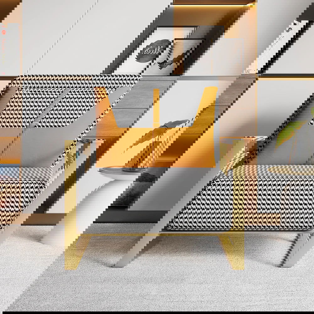 Modern Orange Houndstooth Single Sofabed Convertible Sleeper with Side Storage - Homary