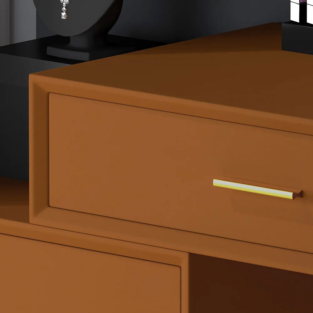 Modern Orange Makeup Vanity Set Retracted Dressing Table Cabinet&Stool&Mirror Included -