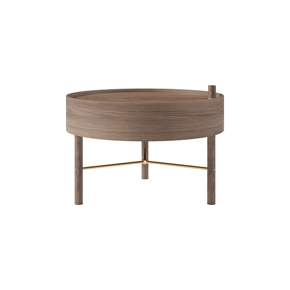 Modern Round Wood Rotating Tray Coffee Table with Storage & Metal Legs in Walnut -