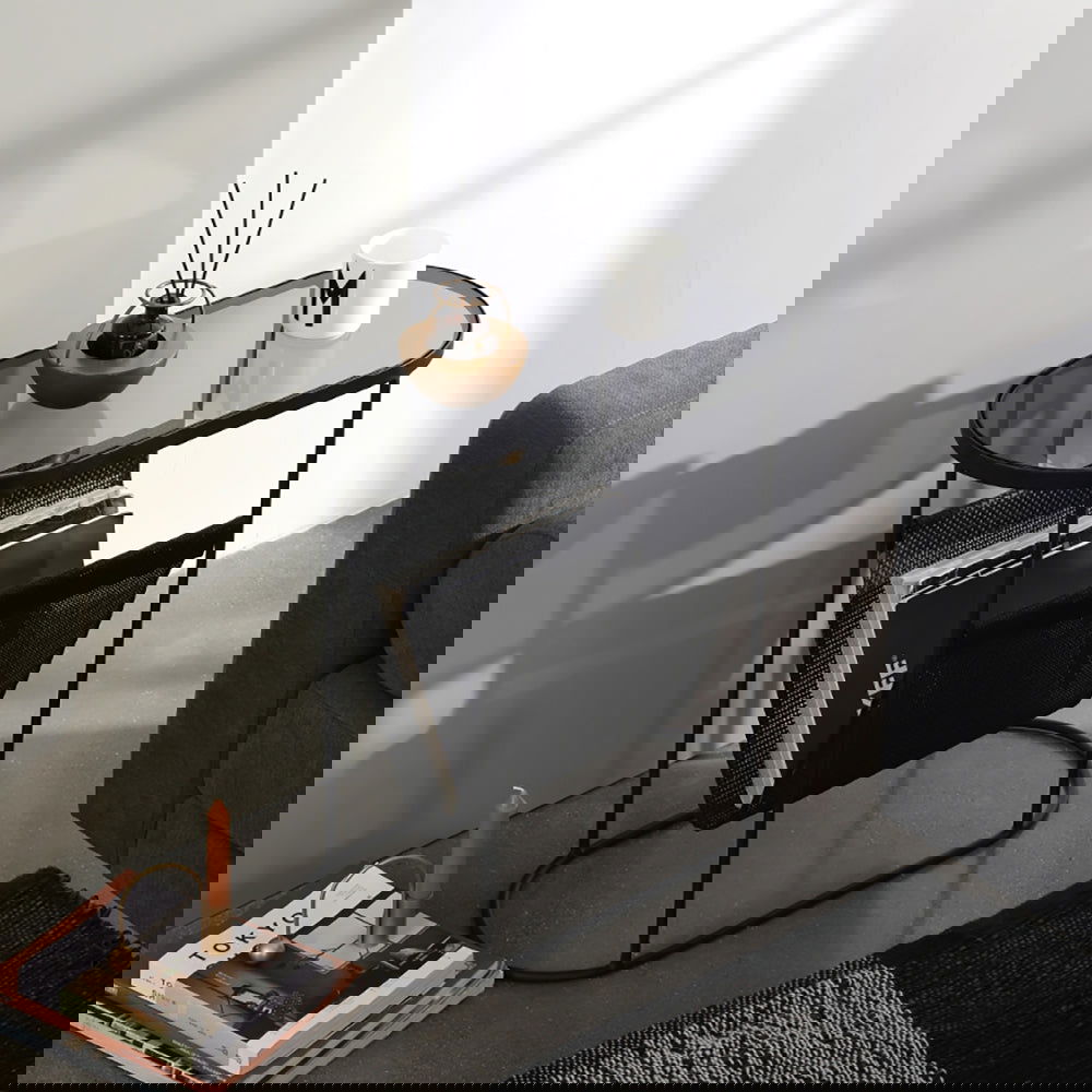 Modern Side Table Black End Table Metal Accent Oval Table Magazine Holder Sofa Table -