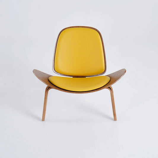 Modern Tripod Yellow Leather Lounge Chair with Single Side in Walnut -