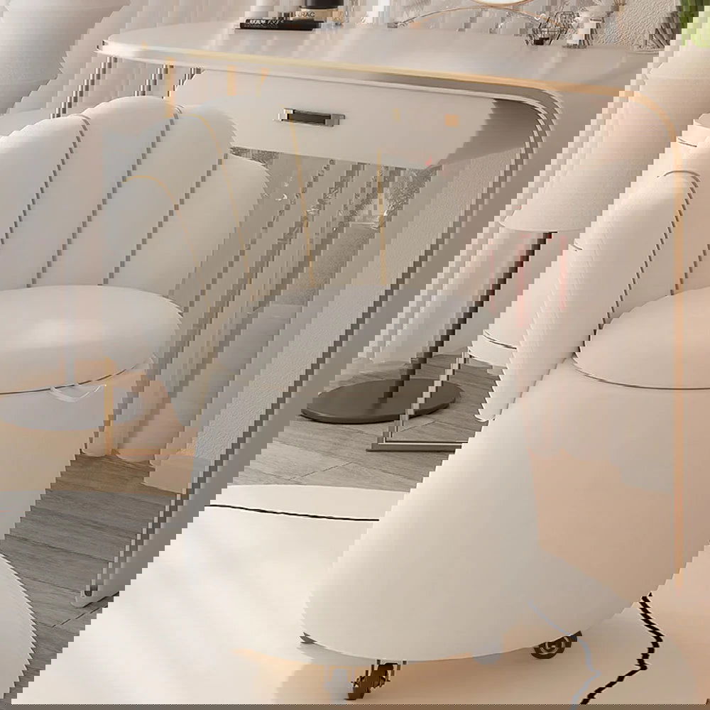 Modern White Swivel Velvet Vanity Stool Petal Back Makeup Accent Chair - Homary