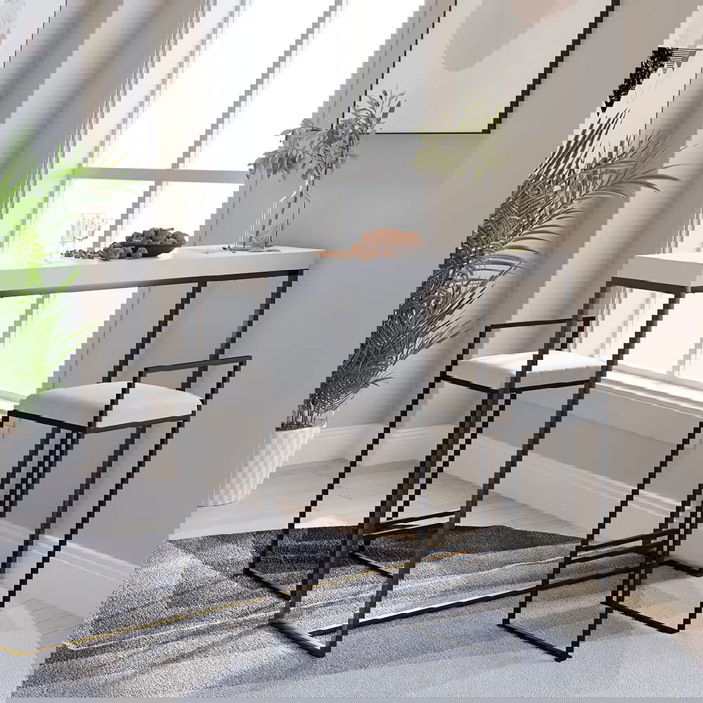 Modern White Velvet Counter Stool Set of 2 with Back & Footrest - Homary