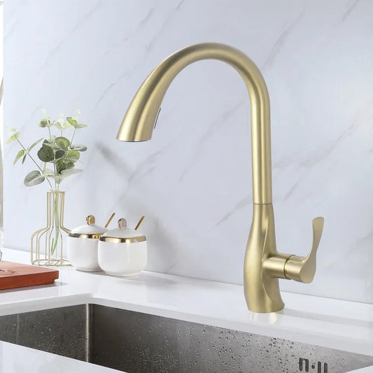 Monobloc Pull-out Kitchen Tap Solid Brass Peacock-shaped -