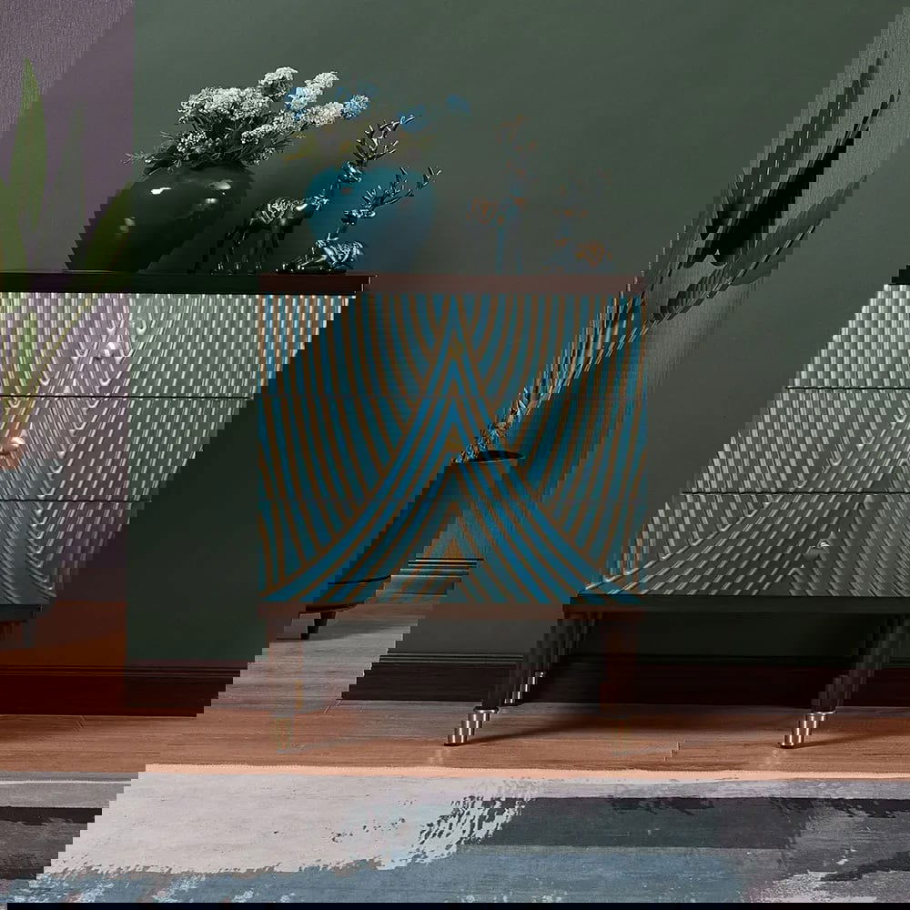 Novel Blue Cabinet Gold-Painted 3-Drawer Chest in Small - Homary