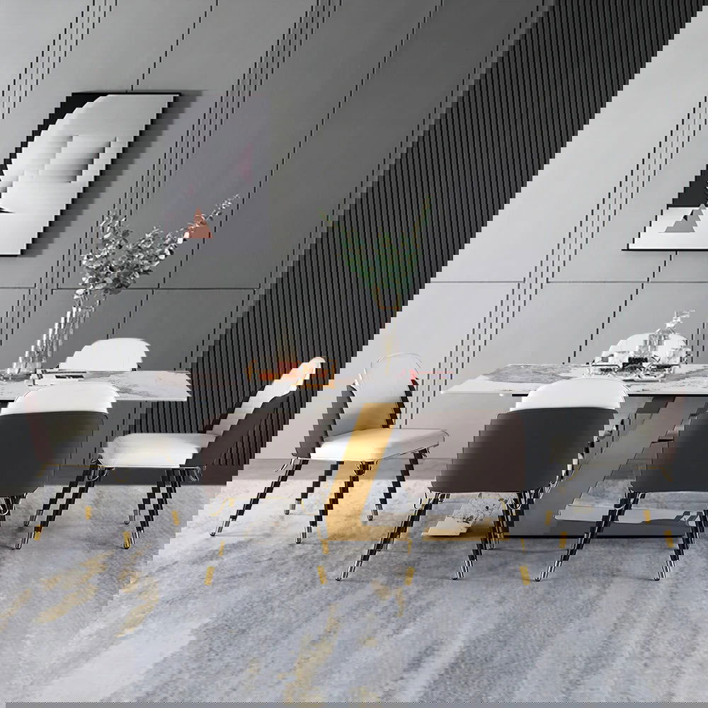 Rectangle Dining Table Sintered Stone Top Stainless Steel for 8 Luxotic Modern 78.7" -