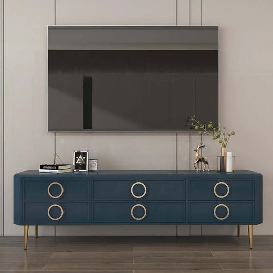 Rindix Navy Blue TV Stand with Storage Drawers for Gold Accents Mid-Century -