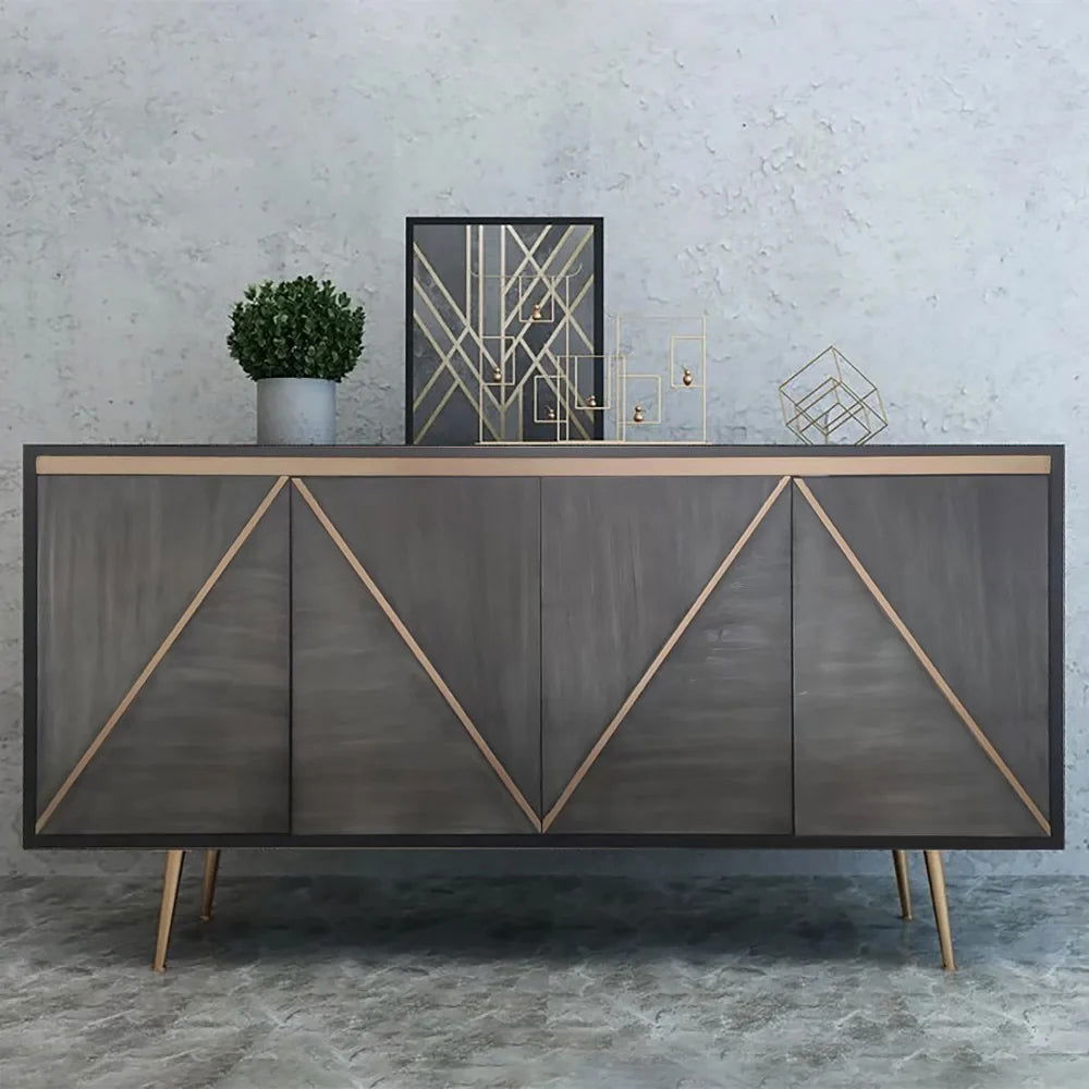 Spaint Grey and Gold Credenza 4 Doors Sideboard Cabinet with Storage Midcentury Modern - Homary