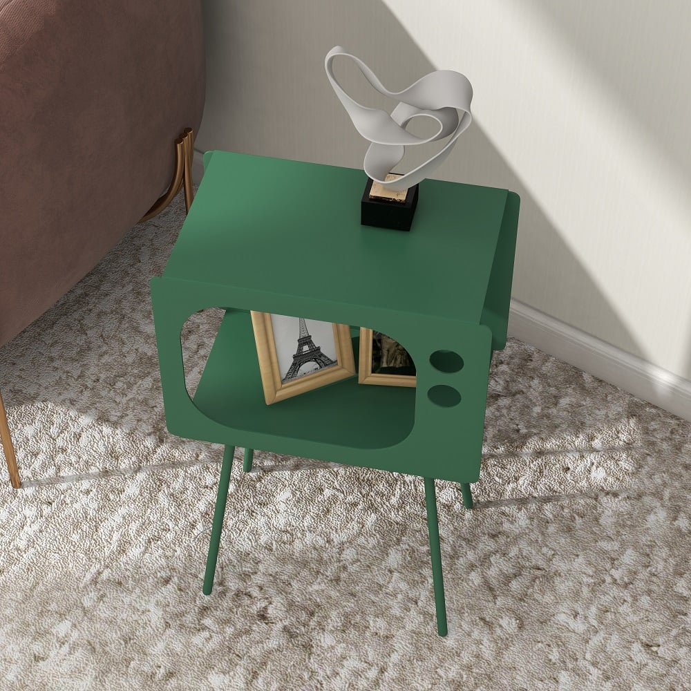 Stert Modern End Table in Television Shape Hollow Side Table in Fresh Green -