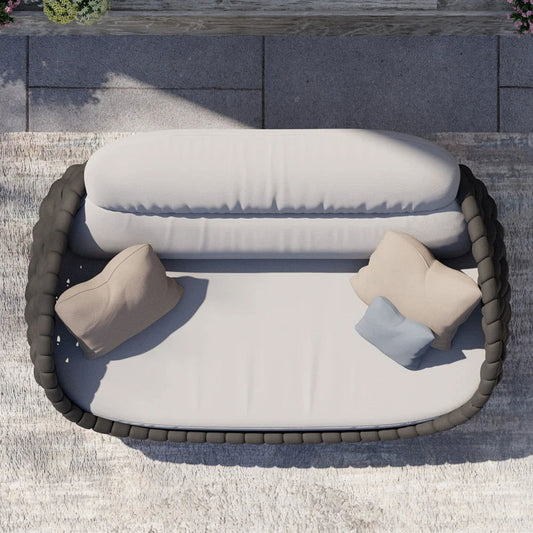 Tatta 2-Seater Woven Rope Outdoor Sofa Patio Loveseat Removable Cushion Gray & Black - Homary