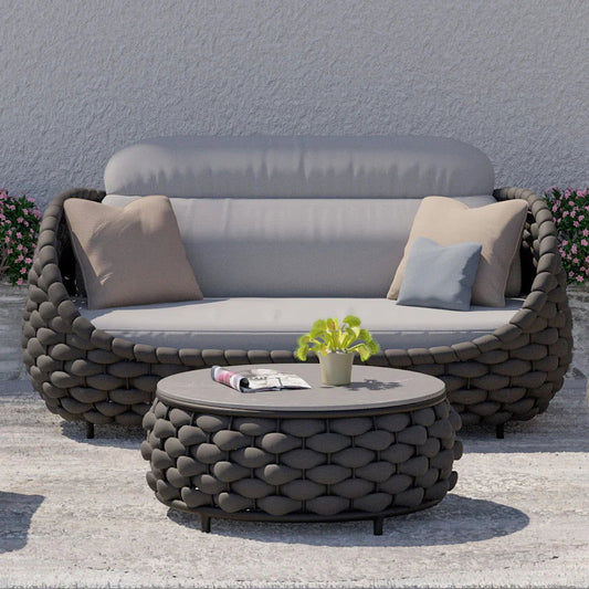 Tatta 3 Seater Modern Woven Textilene Rope Outdoor Sofa with Removable Cushion Black -