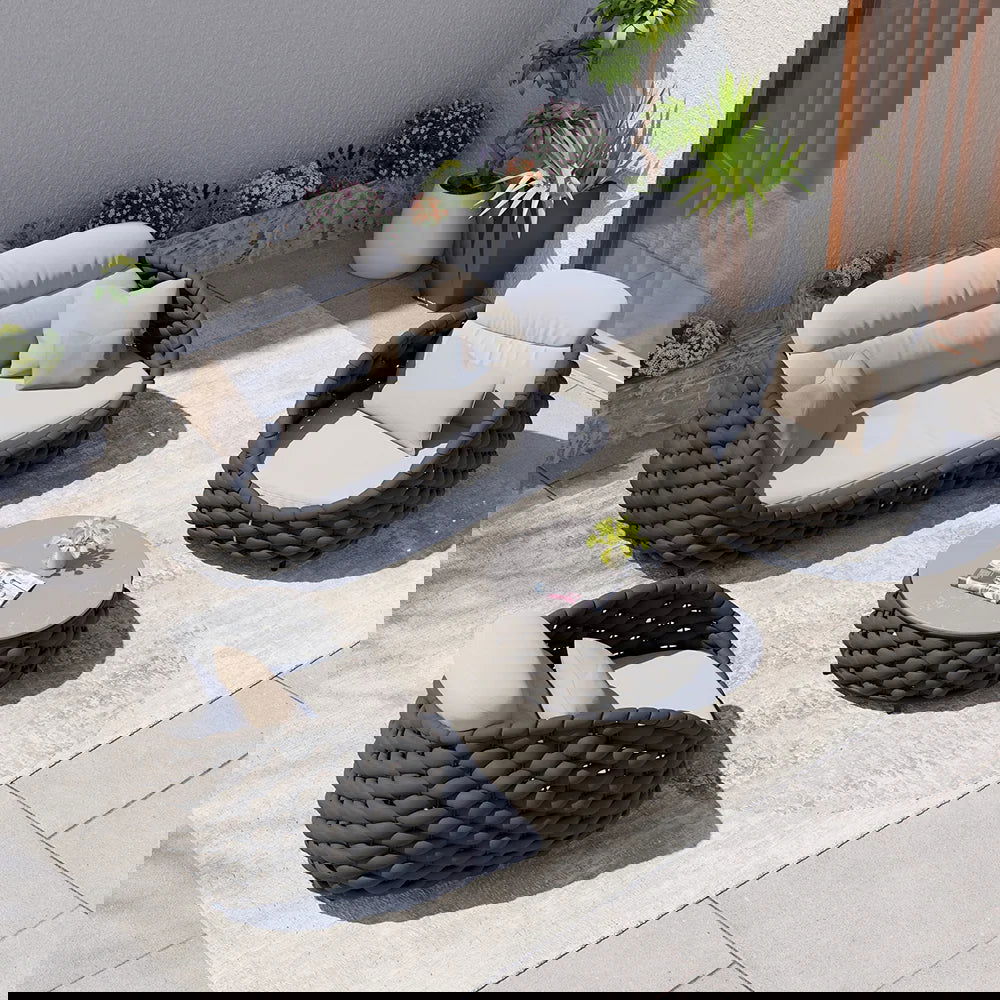 Tatta Pieces Woven Rope Outdoor Swivel Sofa Set 360 Degree Rotatable with  Coffee Table