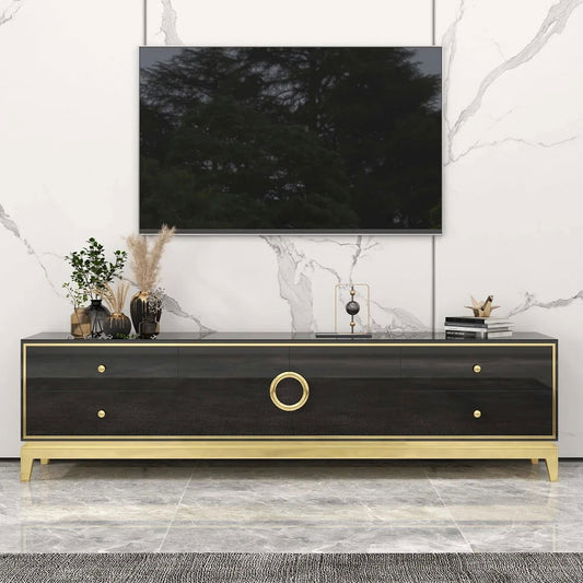 Tile Modern TV Stand with Drawers & Doors Gold Media Console for TVs - Homary