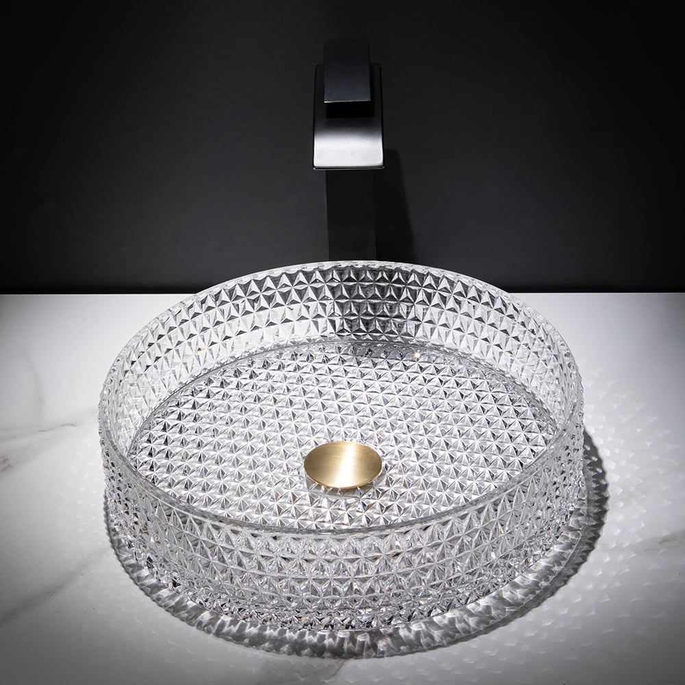 Vessel Transparent Diamond Shaped Crystal Glass Bathroom Wash Sink - Homary