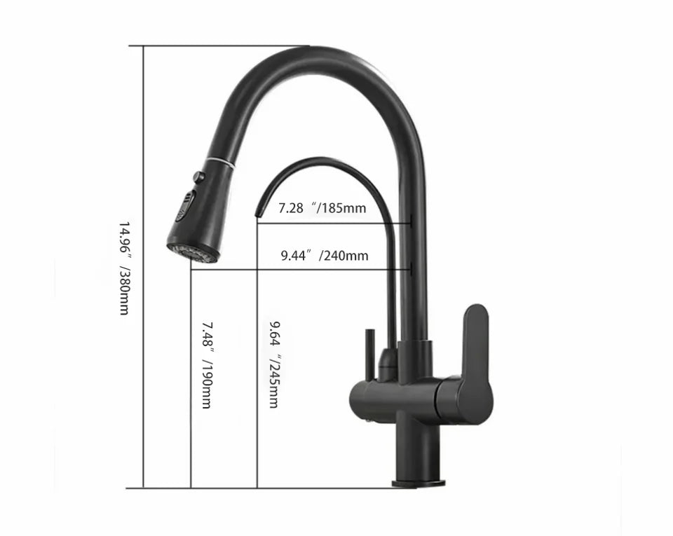 Water Filter Kitchen Faucet Pull Out Faucet in Matte Black Swirling Faucet Solid Brass -