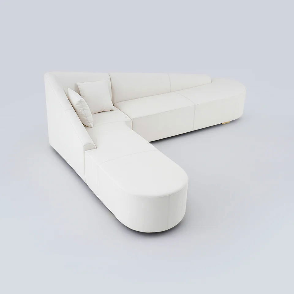 White Modern L-Shaped Corner Sectional Sofa for Living Room Faux Leather Upholstery -