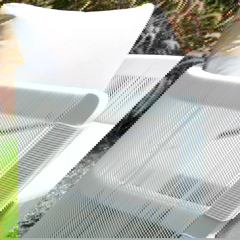 White Woven Rope Outdoor Swivel Chair Sofa 360 Degree Rotatable Coastal Patio Armchair -