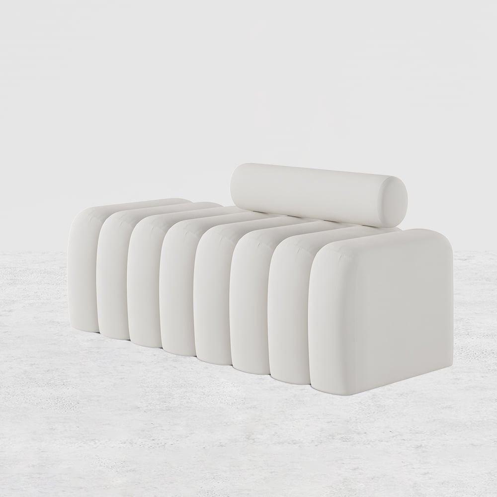 Modern Line Tufted Bench Upholstered Bench with Round Back White