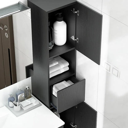 Modern Bathroom Cabinet with Drawers Wall Mounted Bathroom Cabinet with Doors with Shelf- Black