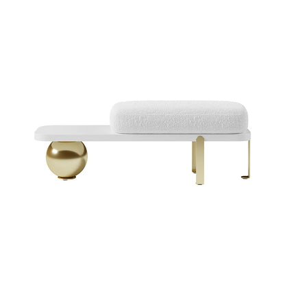 White & Gold Wooden Entryway Bench Boucle Upholstered with Abstract Metal Legs