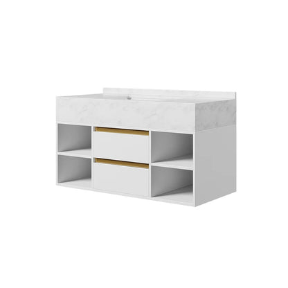 1000mm Floating Bathroom Vanity Set with Ceramic Basin 2 Drawers & Open Shelves in White - 
