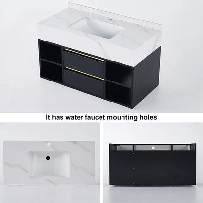 1000mm Floating Bathroom Vanity Set with Ceramic Basin 2 Drawers & Open Shelves in White - 