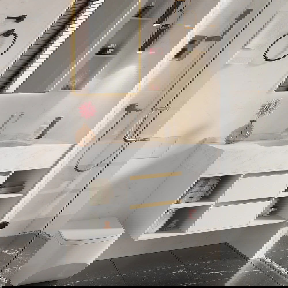 1000mm Floating Bathroom Vanity Set with Ceramic Basin 2 Drawers & Open Shelves in White - Homary