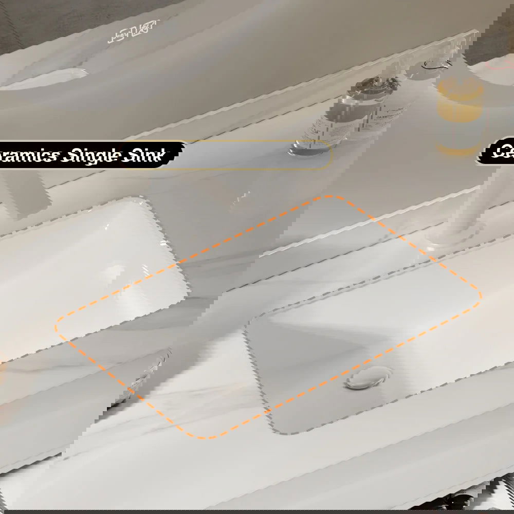 1000mm Floating White Bathroom Vanity with Sintered Stone Vessel Sink - 