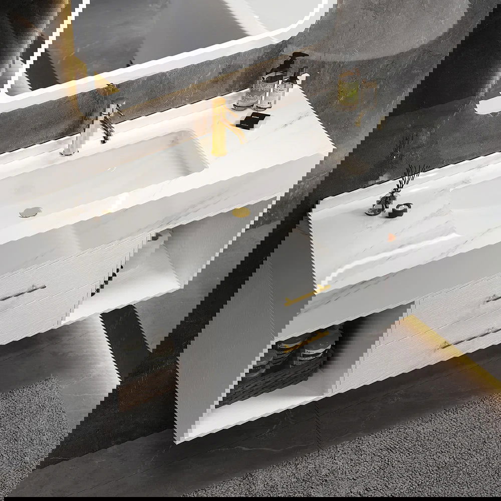 1000mm Floating White Bathroom Vanity with Sintered Stone Vessel Sink - Homary