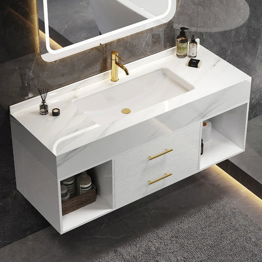 1000mm Floating White Bathroom Vanity with Sintered Stone Vessel Sink - Homary