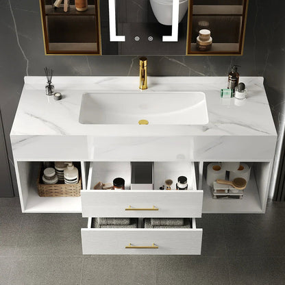 1000mm Floating White Bathroom Vanity with Sintered Stone Vessel Sink - Homary
